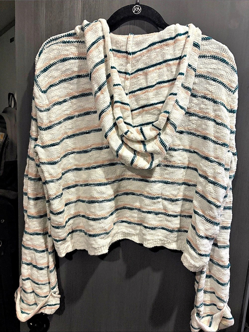 Roxy Sun Express Hooded Sweater Striped V-Neck White & Blue Size Large - Picture 2 of 3